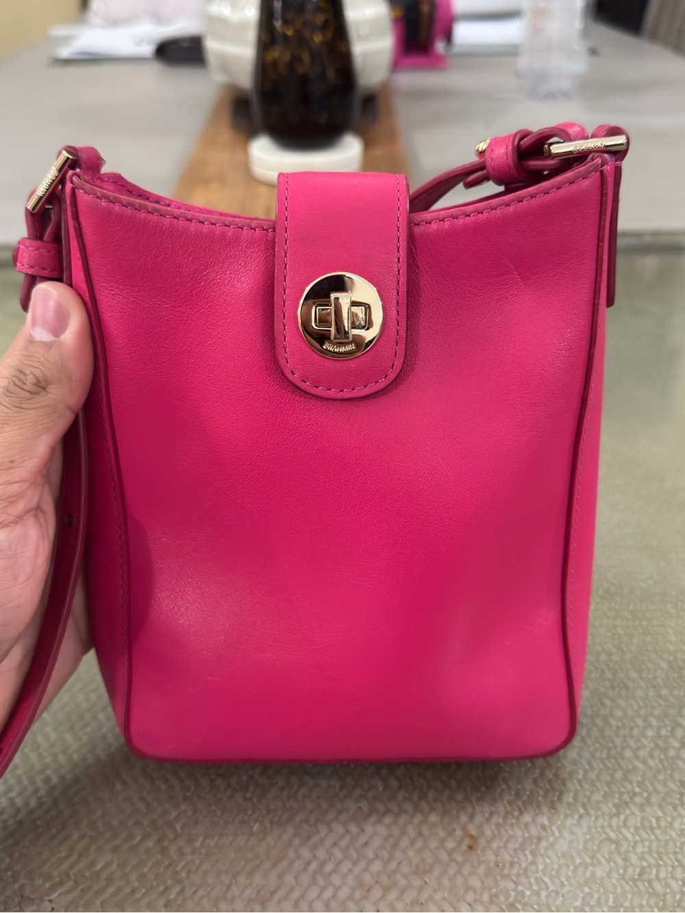 Brahmin Hot Pink Crossbody Bag with Gold Turn-Lock
